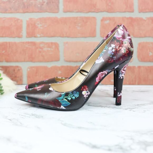 Guess WGSEEM Black Pink Floral Print Pointy Toe Stiletto Pumps Heels Size 8.5 - Picture 3 of 7